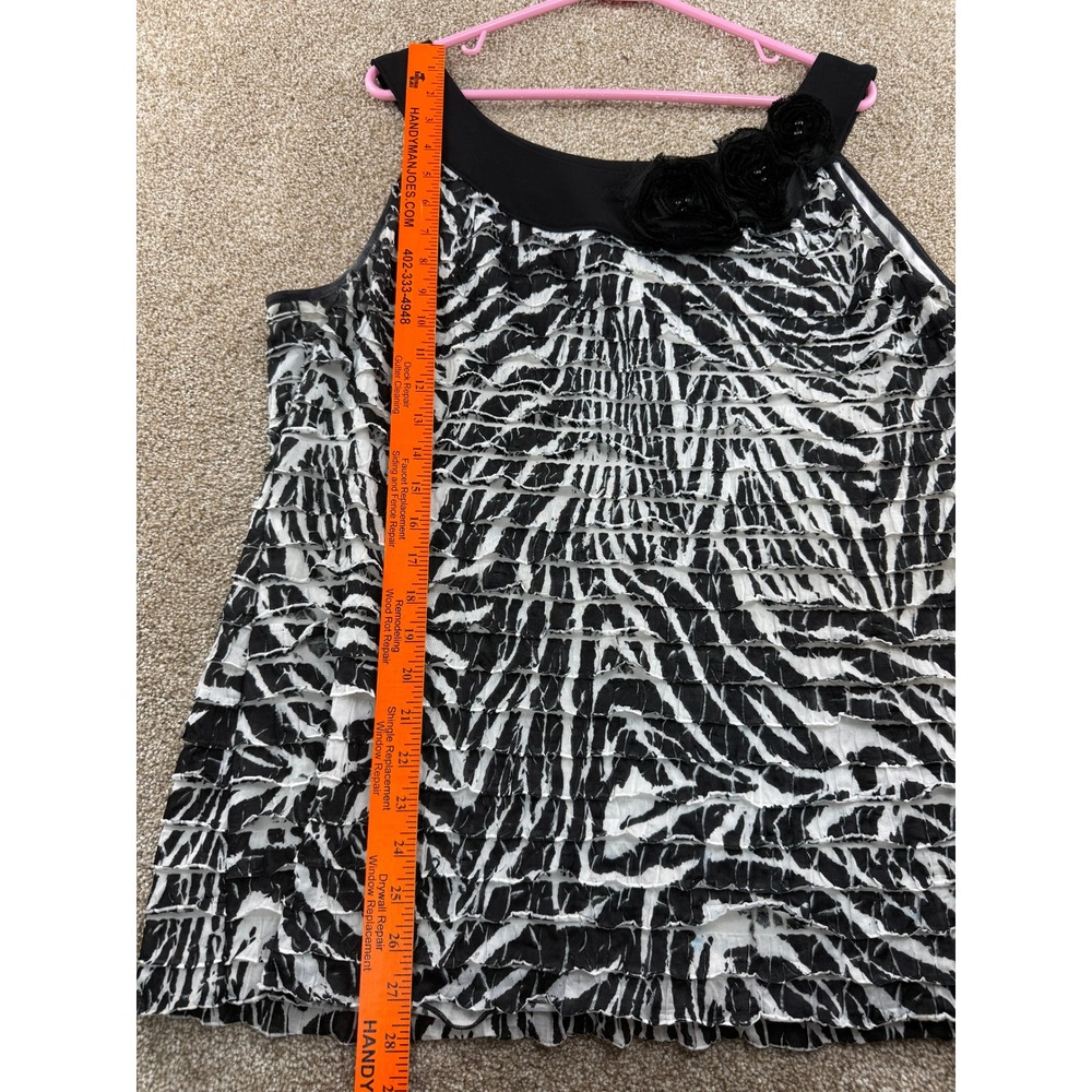 Cato Woman Zebra Ruffle Rosette Tank Top Black White 18 20W Sleeveless Y2K Plus - Picture 6 of 11